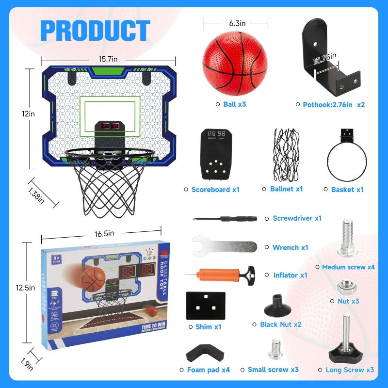 VIGNUTO Indoor Basketball Hoop for Kids(4-12 Years Old)  Over The Door Basketball Hoop with Scoring  Countdown and Music Accompaniment Functions Mini Basketball Hoop  Basketball Hoop Indoor Kids Toys - Image 5